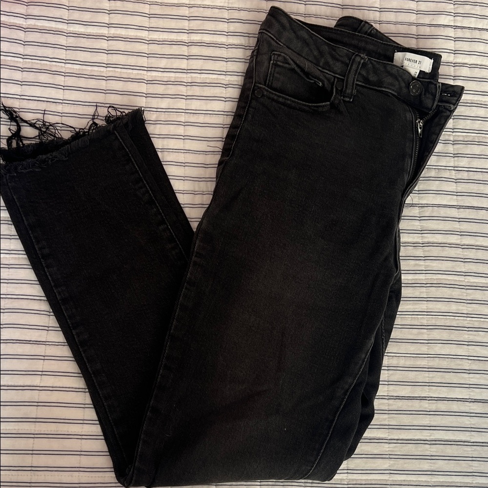 Forever 21 Distressed Black Ankle Jeans